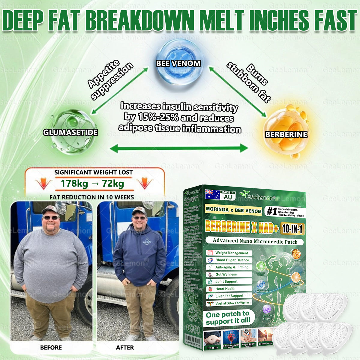 Official AUS Store 🇦🇺  | 🧑‍⚕️🩺 𝐆𝐞𝐞𝐋𝐞𝐦𝐨𝐧® Moringa · Berberine × NAD+ 𝟏𝟎-𝐢𝐧-𝟏 𝐀𝐝𝐯𝐚𝐧𝐜𝐞𝐝 𝐍𝐚𝐧𝐨 𝐌𝐢𝐜𝐫𝐨𝐧𝐞𝐞𝐝𝐥𝐞 𝐏𝐚𝐭𝐜𝐡 — 𝐎𝐧𝐜𝐞 𝐃𝐚𝐢𝐥𝐲, 𝐕𝐢𝐬𝐢𝐛𝐥𝐞 𝐑𝐞𝐬𝐮𝐥𝐭𝐬 𝐢𝐧 𝟕 𝐃𝐚𝐲𝐬